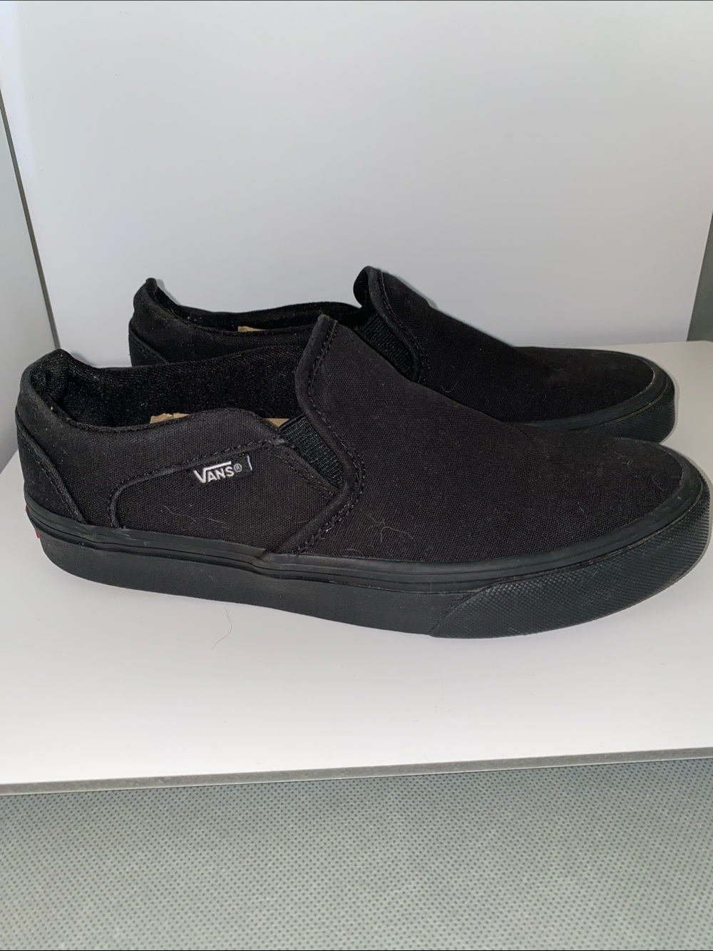 Vans Old School Classic Slip-On Canvas Skater Shoes Black on Black Womens Sz 7.5 - Picture 7 of 7